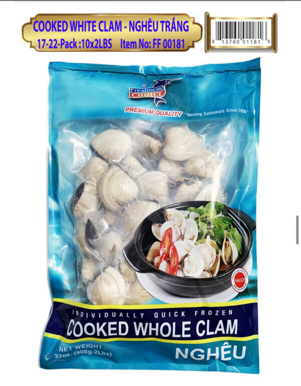 FF 00181 COOKED WHITE CLAM - Nghêu trắng 17-22. Pack 10x2LBS